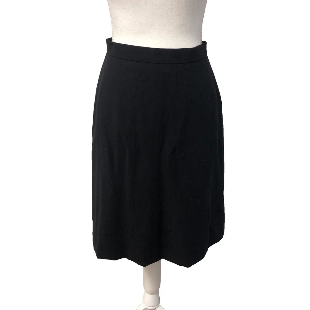 Vintage‎ Chanel Boutique Wool Skirt Womens 40 6 8 Black Slik Lined Classic
